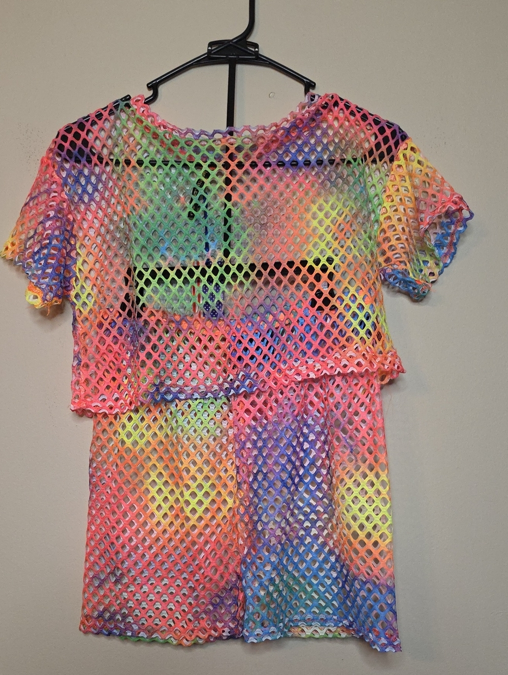 American Leisure Matching Mesh Top W/Shorts Features A Vibrant Rainbow Tie-Dye